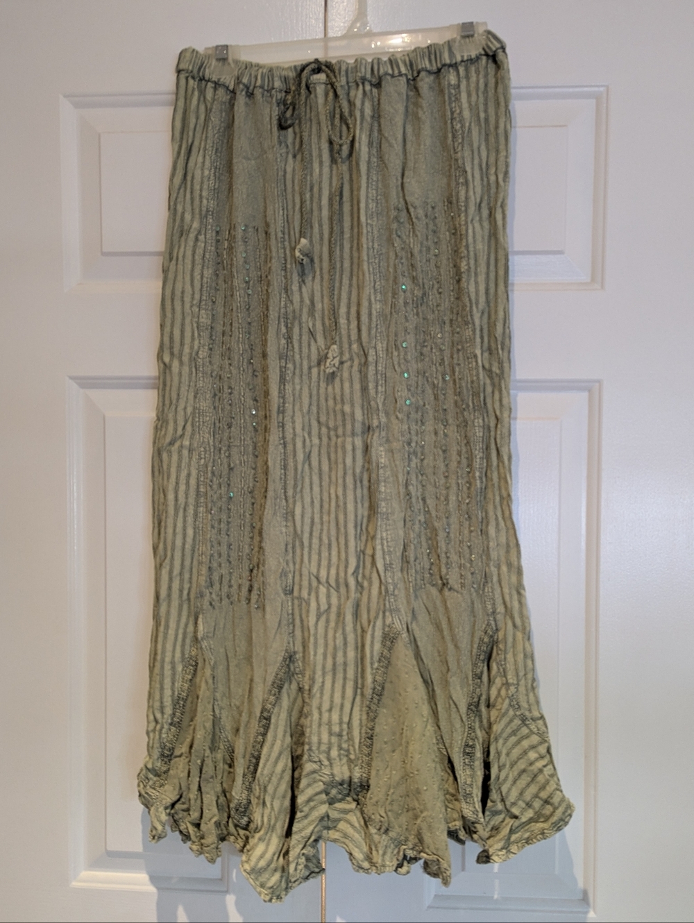 Papa Vancouver Sage Green Tiered Beaded Maxi Skirt Boho Y2K Festival Mermaid